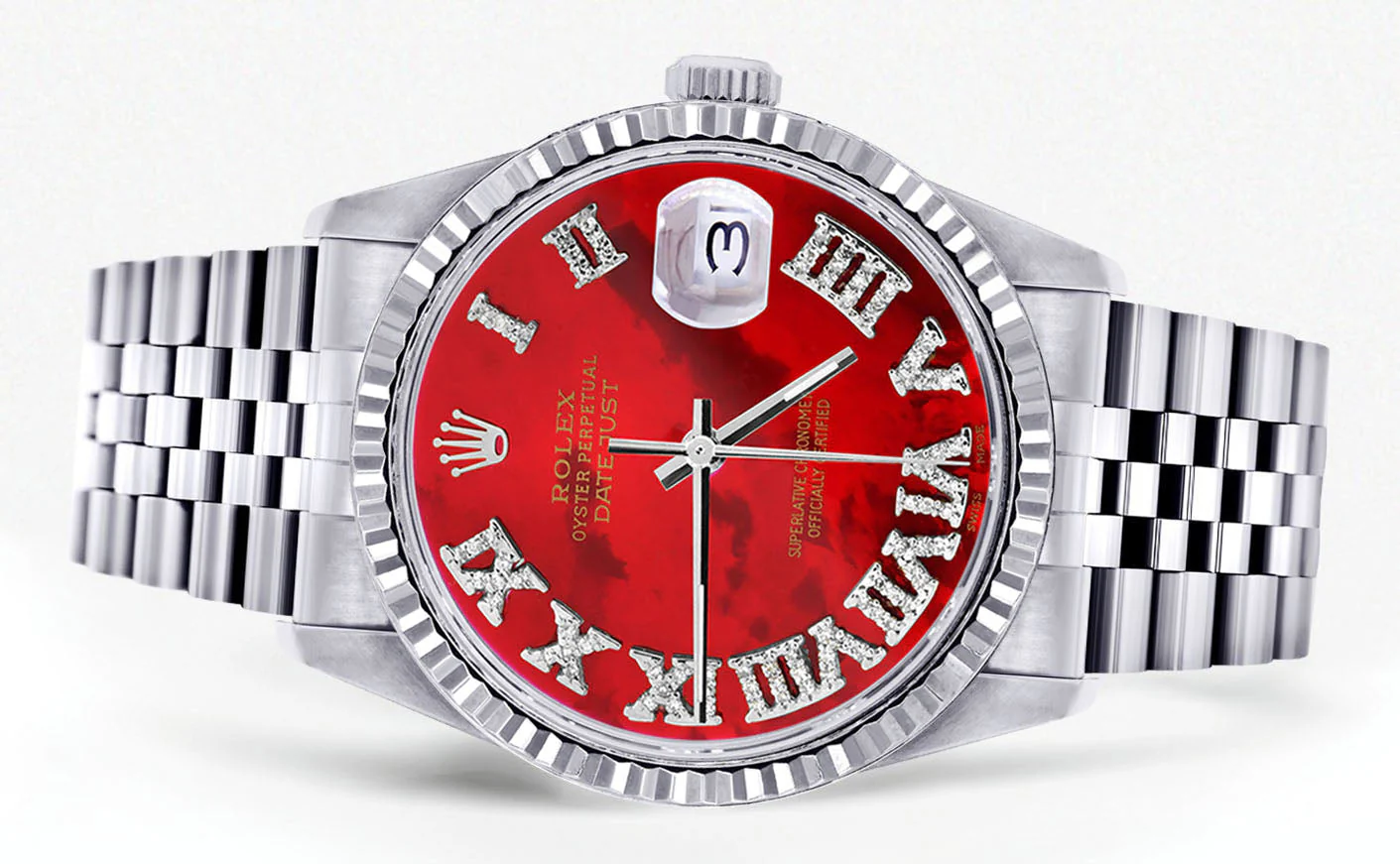 Womens Rolex Datejust Watch 16200 | 36Mm | Red Mother of Pearl Roman Numeral Dial | Fluted Bezel | Jubilee Band - Image 2