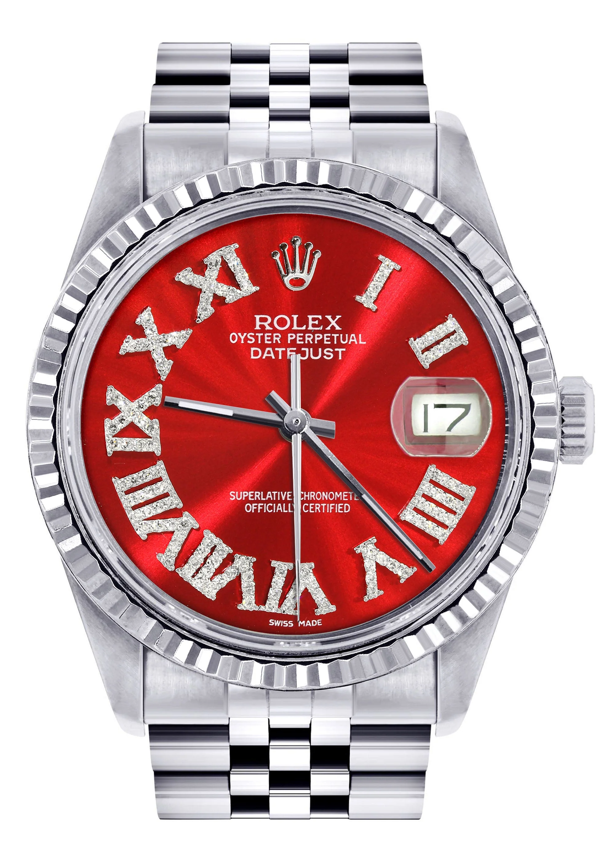 Womens Rolex Datejust Watch 16200  | 36Mm | Red Roman Numeral Dial | Fluted Bezel | Jubilee Band