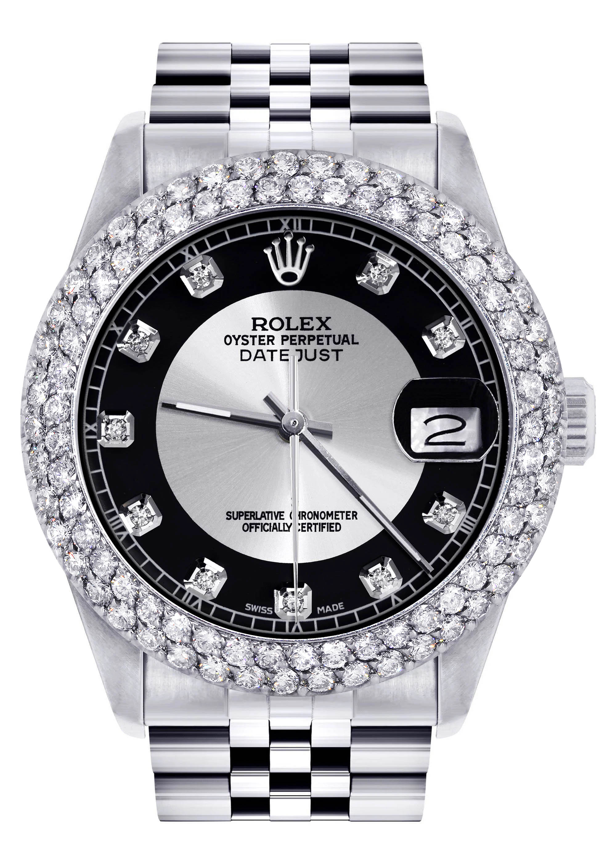 Womens Rolex Datejust Watch 16200 | 36Mm | Tuxedo Dial | Two Row 4.25 Carat Bezel | Jubilee Band