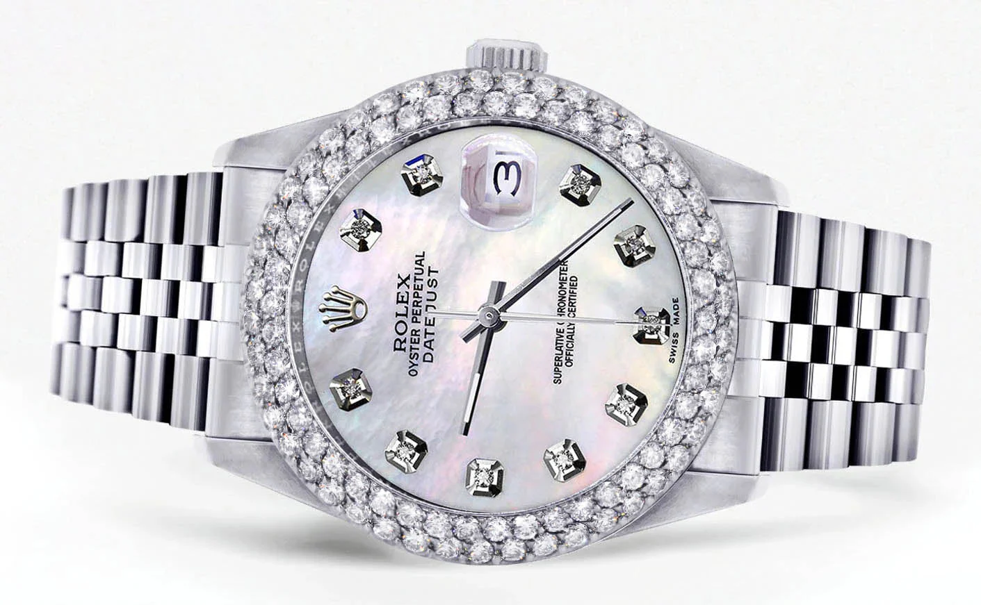 Womens Rolex Datejust Watch 16200 | 36Mm | White Mother of Pearl Dial | Two Row 4.25 Carat Bezel | Jubilee Band - Image 2