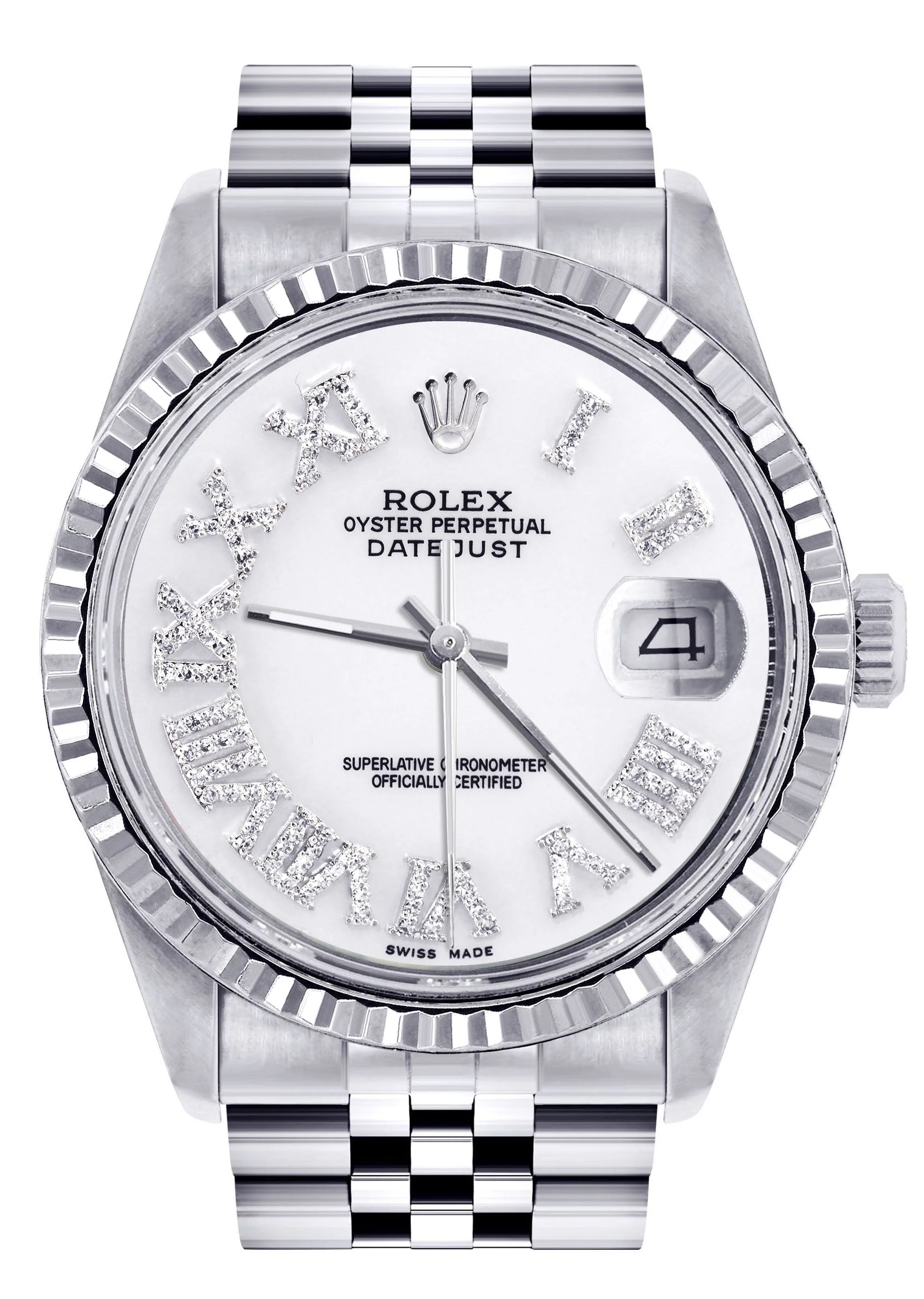 Womens Rolex Datejust Watch 16200  | 36Mm | White Roman Numeral Dial | Fluted Bezel | Jubilee Band