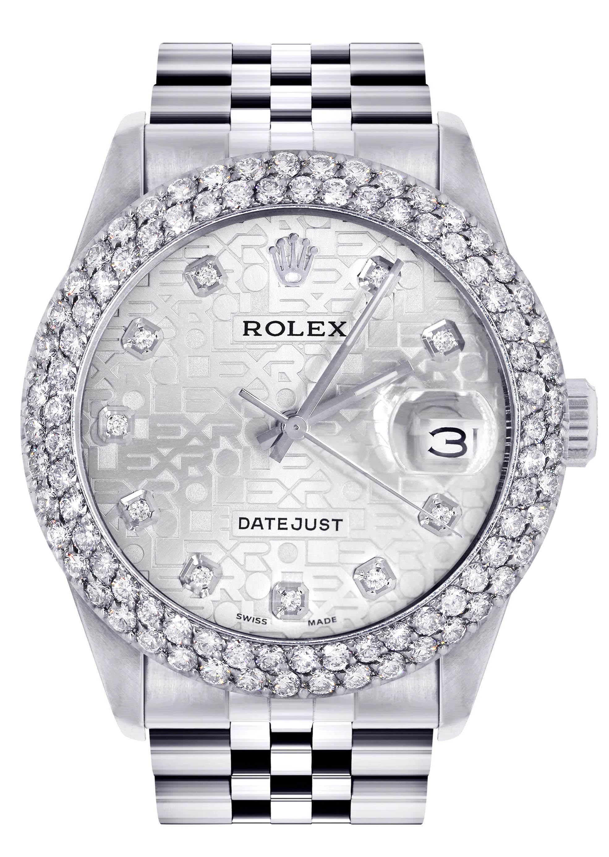 Womens Rolex Datejust Watch 16200 | 36Mm | White Texture Dial | Two Row 4.25 Carat Bezel | Jubilee Band