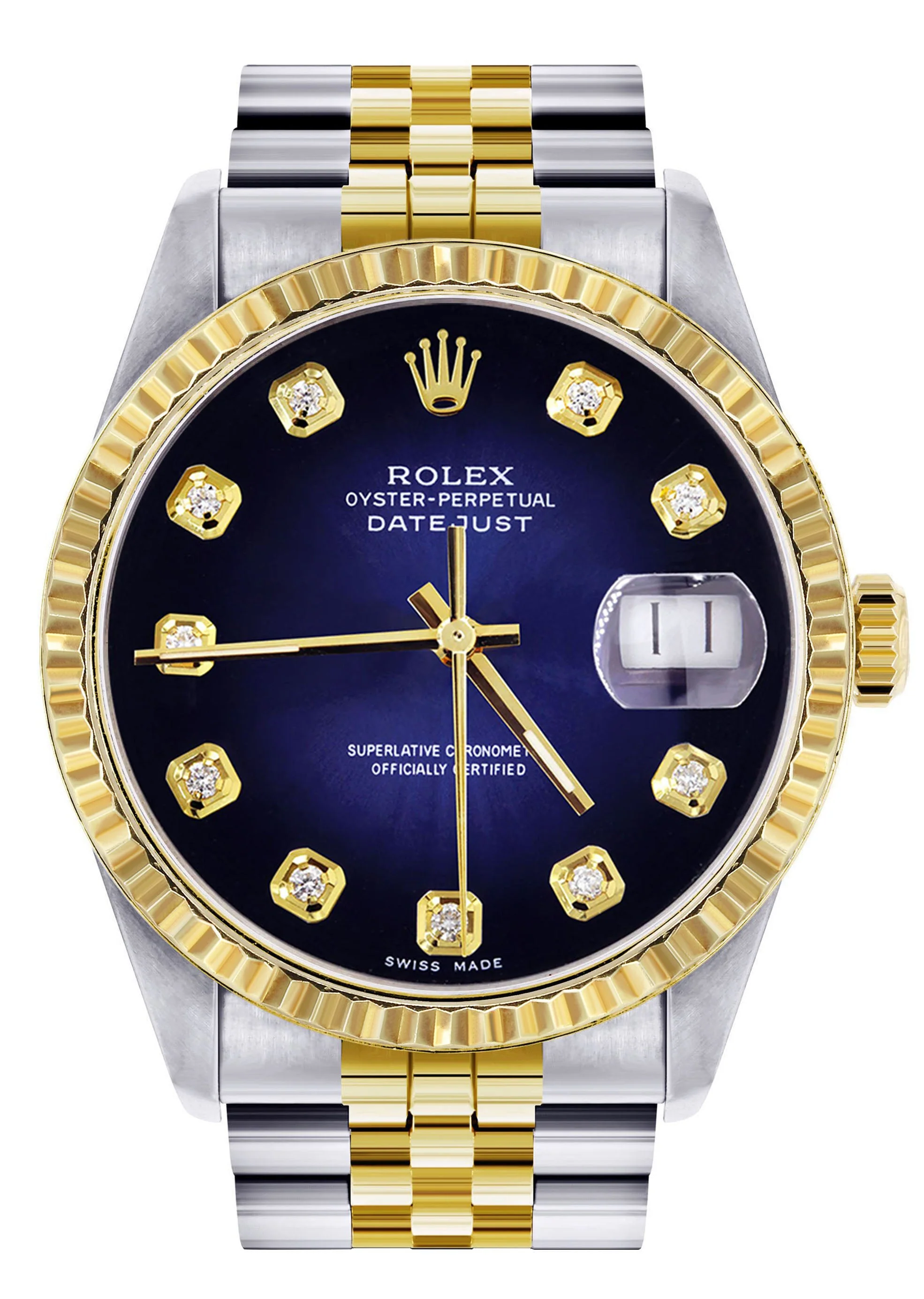 Womens Rolex Datejust Watch 16233 Two Tone | 36Mm | Blue Black Dial | Fluted Bezel | Jubilee Band