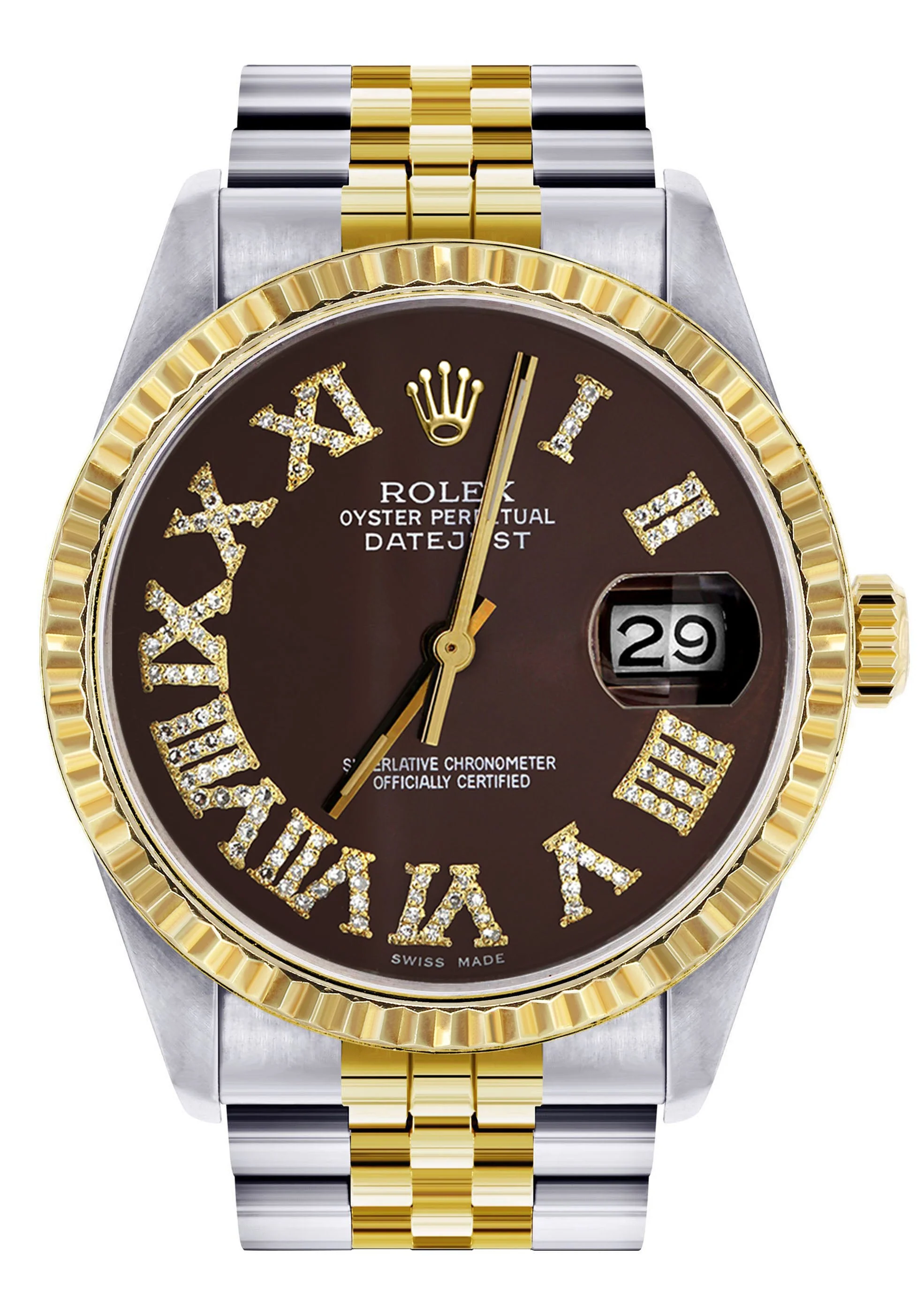 Womens Rolex Datejust Watch 16233 Two Tone | 36Mm | Chocolate Roman Dial | Fluted Bezel | Jubilee Band