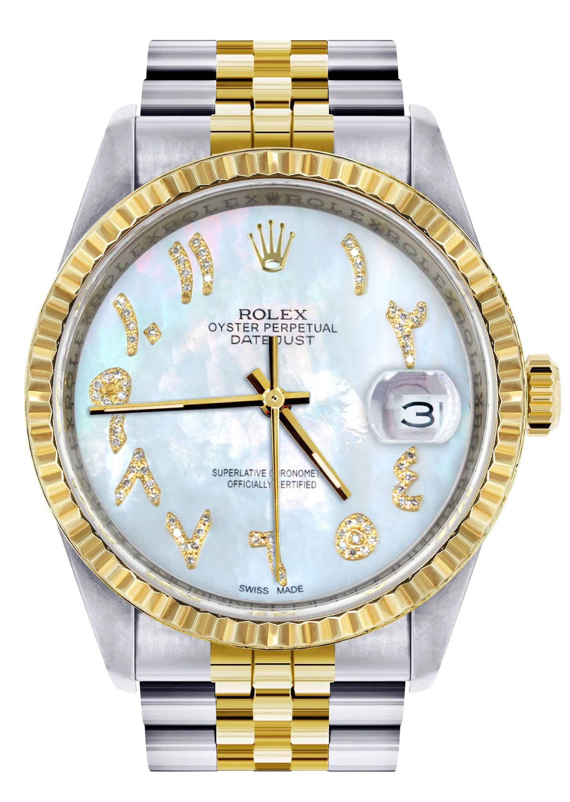 Womens Rolex Datejust Watch 16233 Two Tone | 36Mm | Mother of Pearl Arabic Dial | Fluted Bezel | Jubilee Band