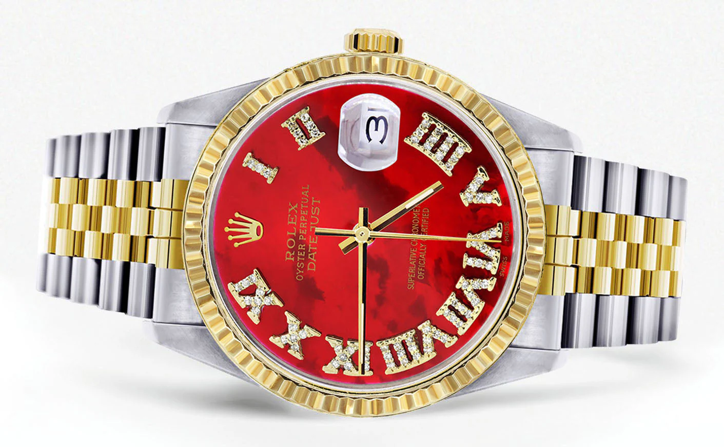 Womens Rolex Datejust Watch 16233 Two Tone | 36Mm | Red Mother of Pearl Roman Dial | Fluted Bezel | Jubilee Band - Image 2