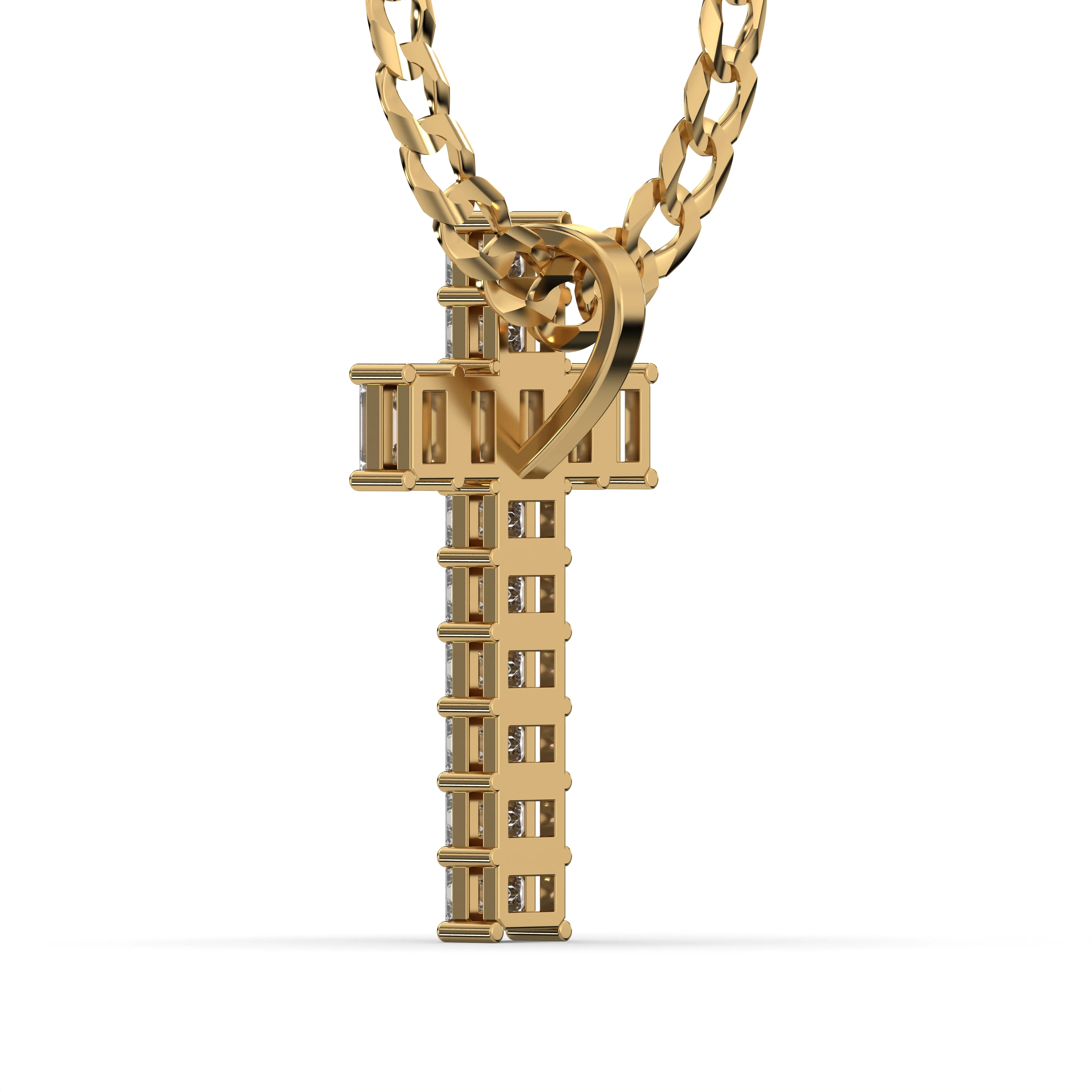Men's Emerald Cut VVS Lab Diamond Customizable Yellow Gold Cross Necklace Pendant - Image 4