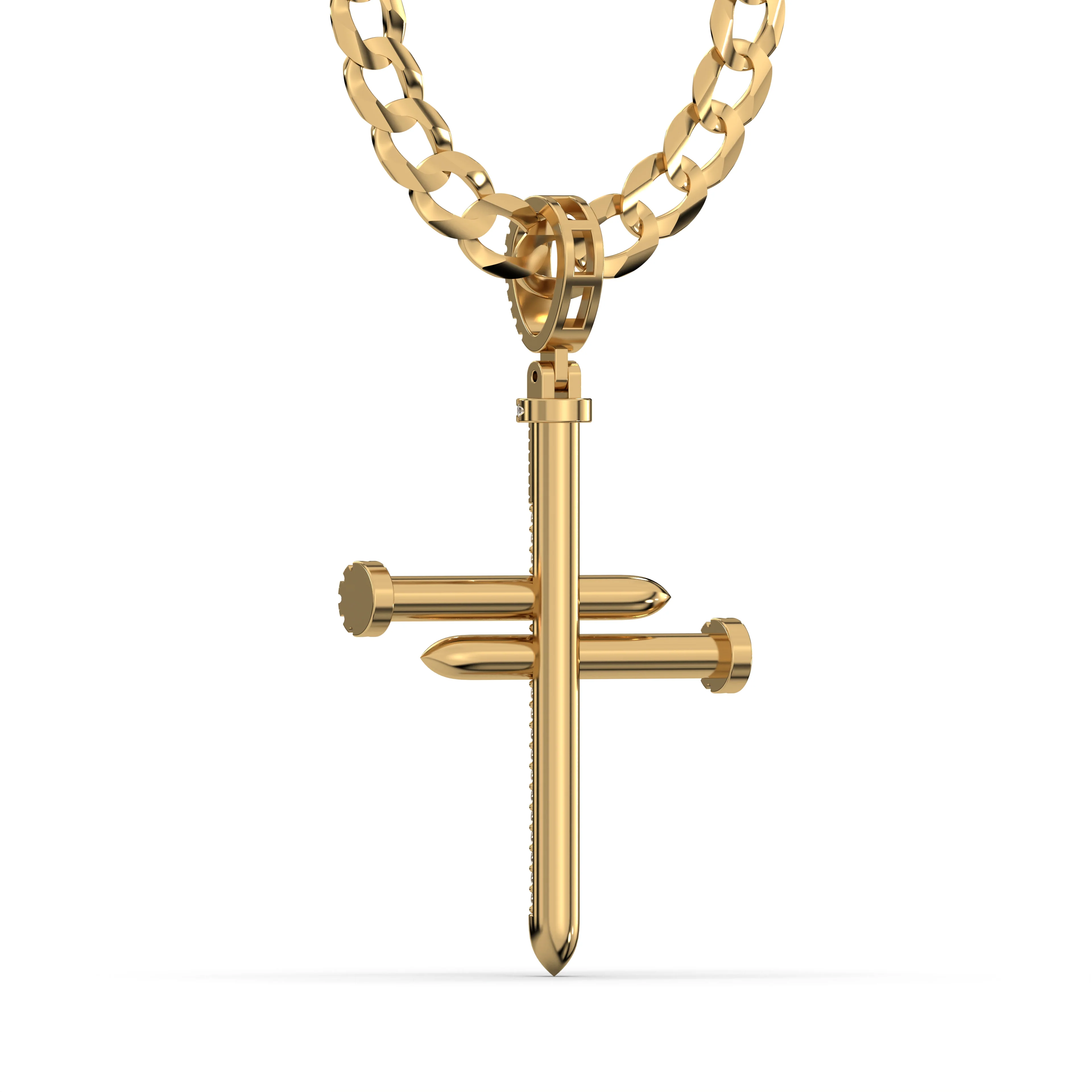 Men's VVS Lab Diamond Customizable Yellow Nail Gold Cross Necklace Pendant - Image 4