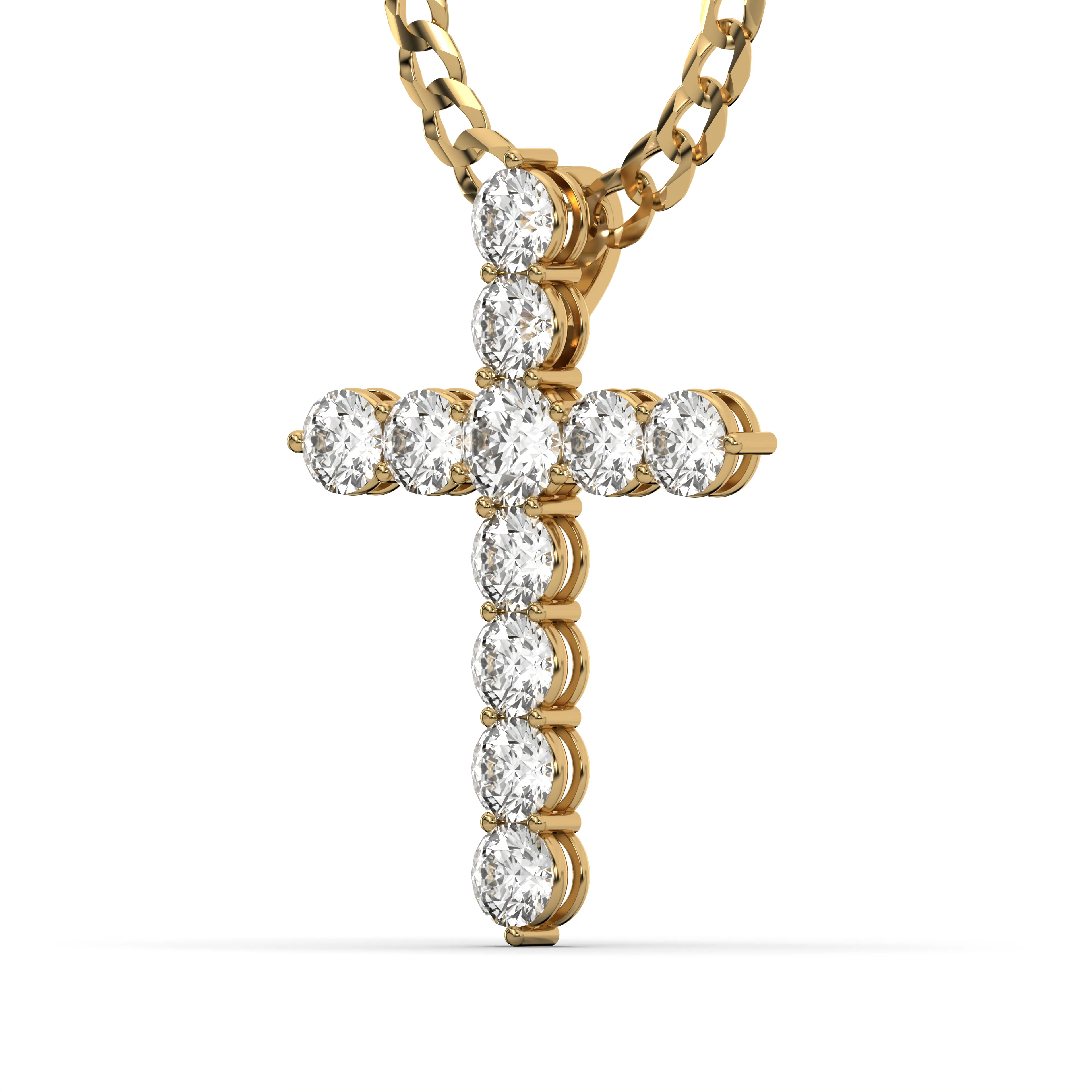 Men's VVS Lab Single Row Diamond Customizable Yellow Gold Cross Necklace Pendant - Image 2