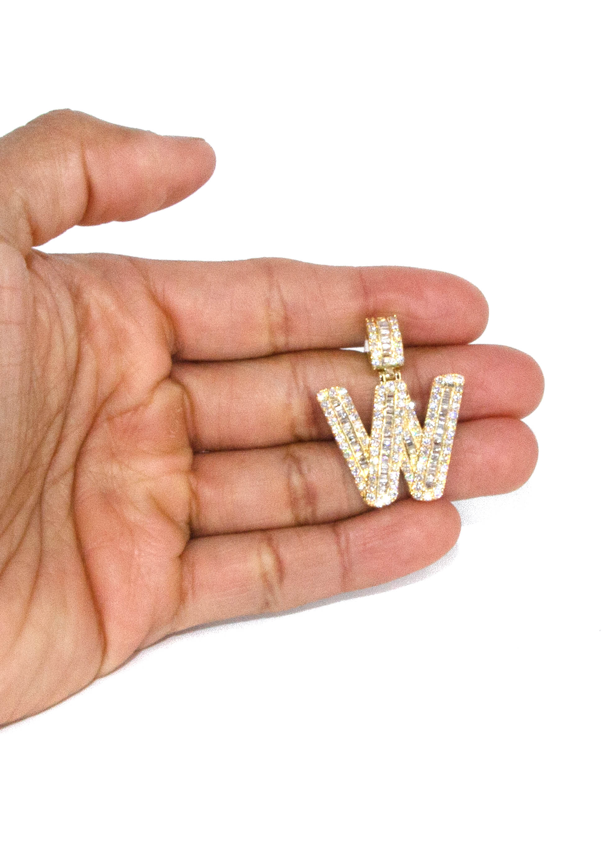 Yellow Gold Letter "W" Baguette Diamond Necklace | 3.3 Carats - Image 5
