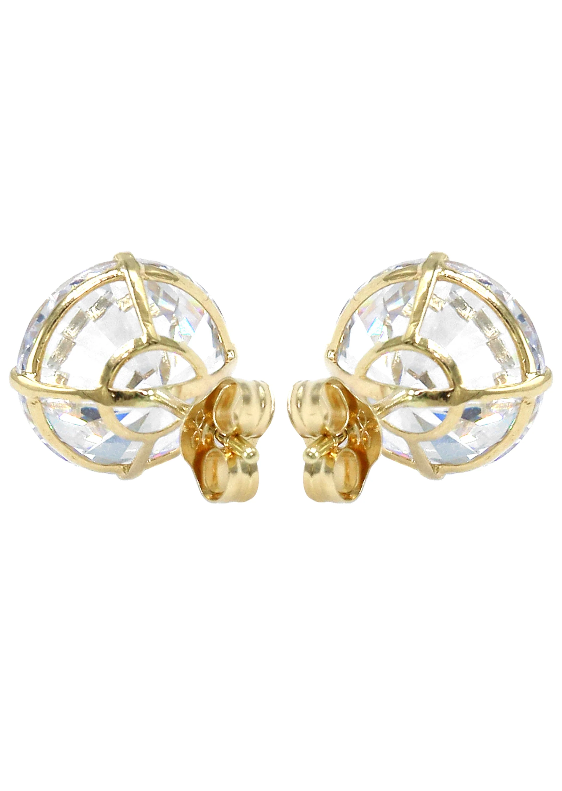 14K Yellow Gold Push Backing Round Stud Earrings - Image 3