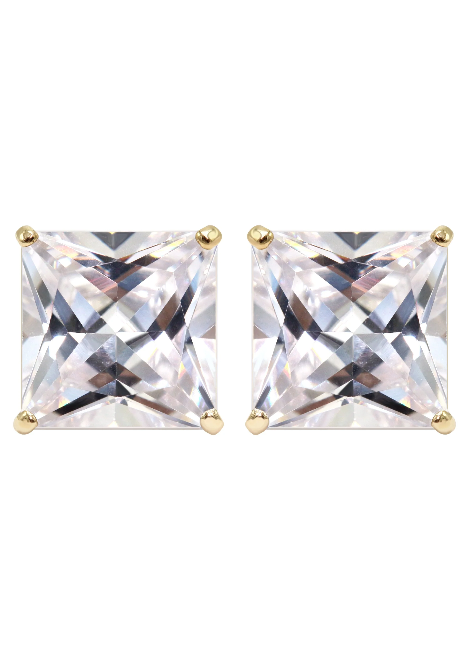 Gold Push Backing Square Stud Earrings