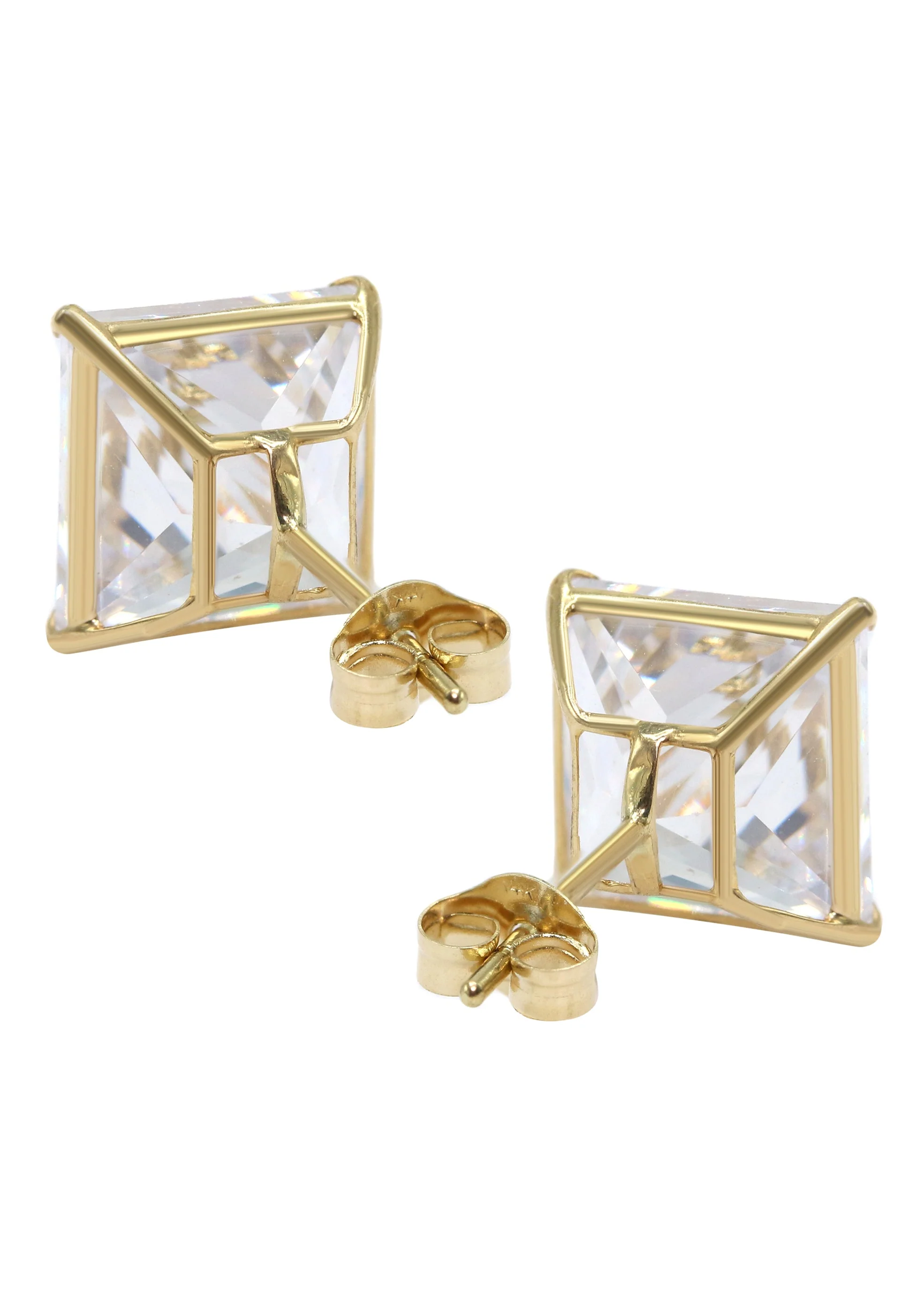 Gold Push Backing Square Stud Earrings - Image 3