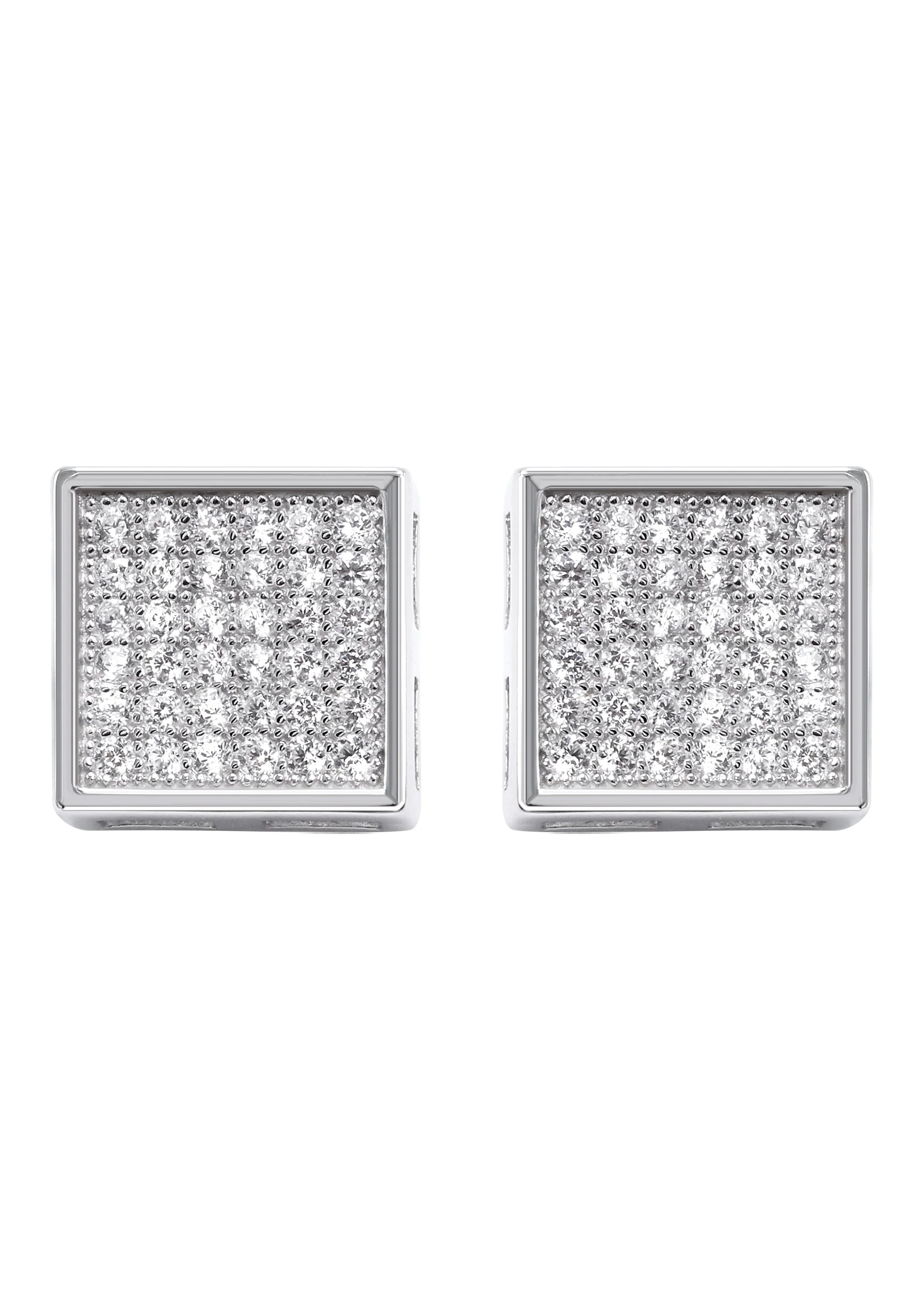 Silver Micro Pave Clear Square CZ Stud Earrings | Appx. 2.1 Grams