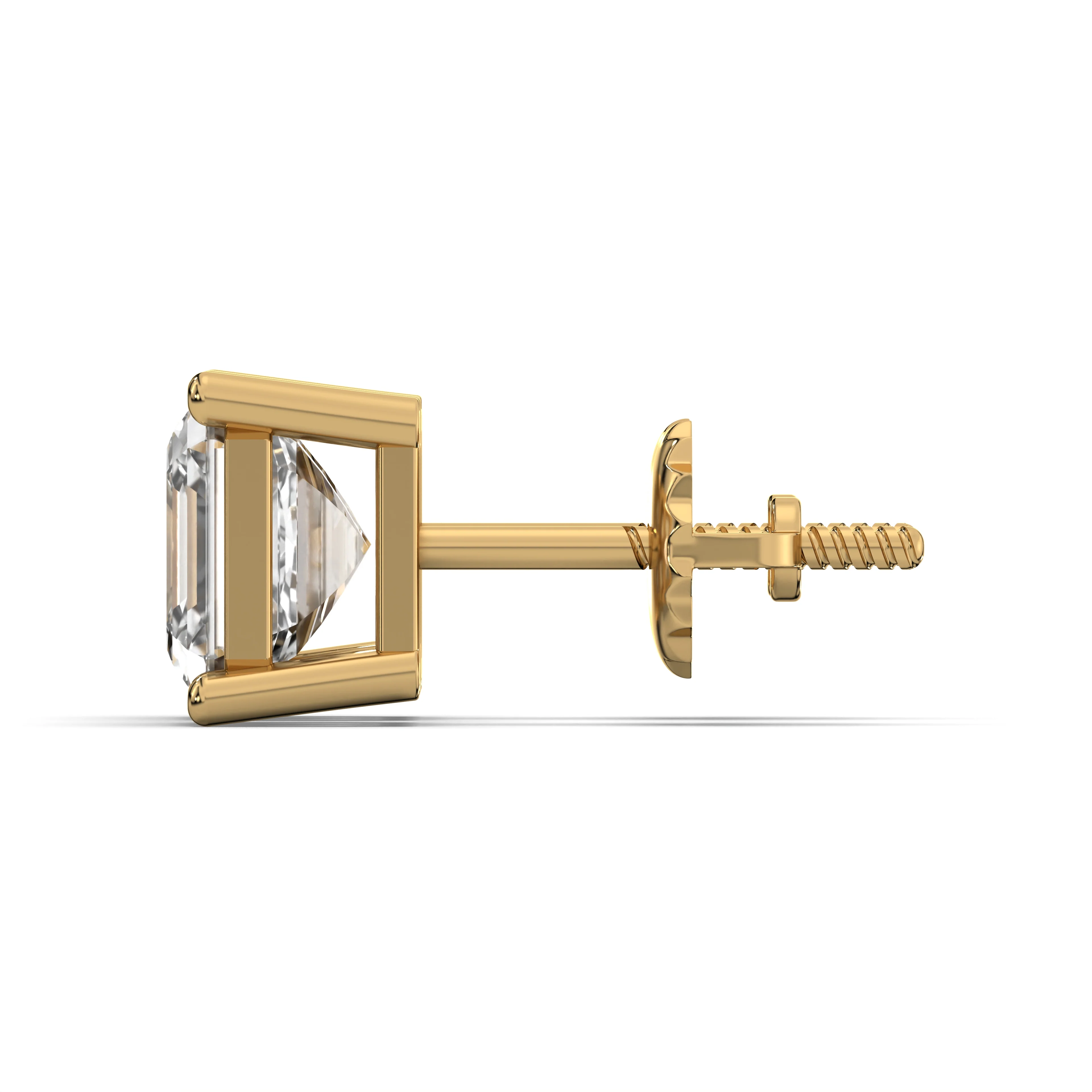 Men's Jewelry- Male VVS Lab Diamond Asher Cut Stud Earrings | 14K Gold - Image 3