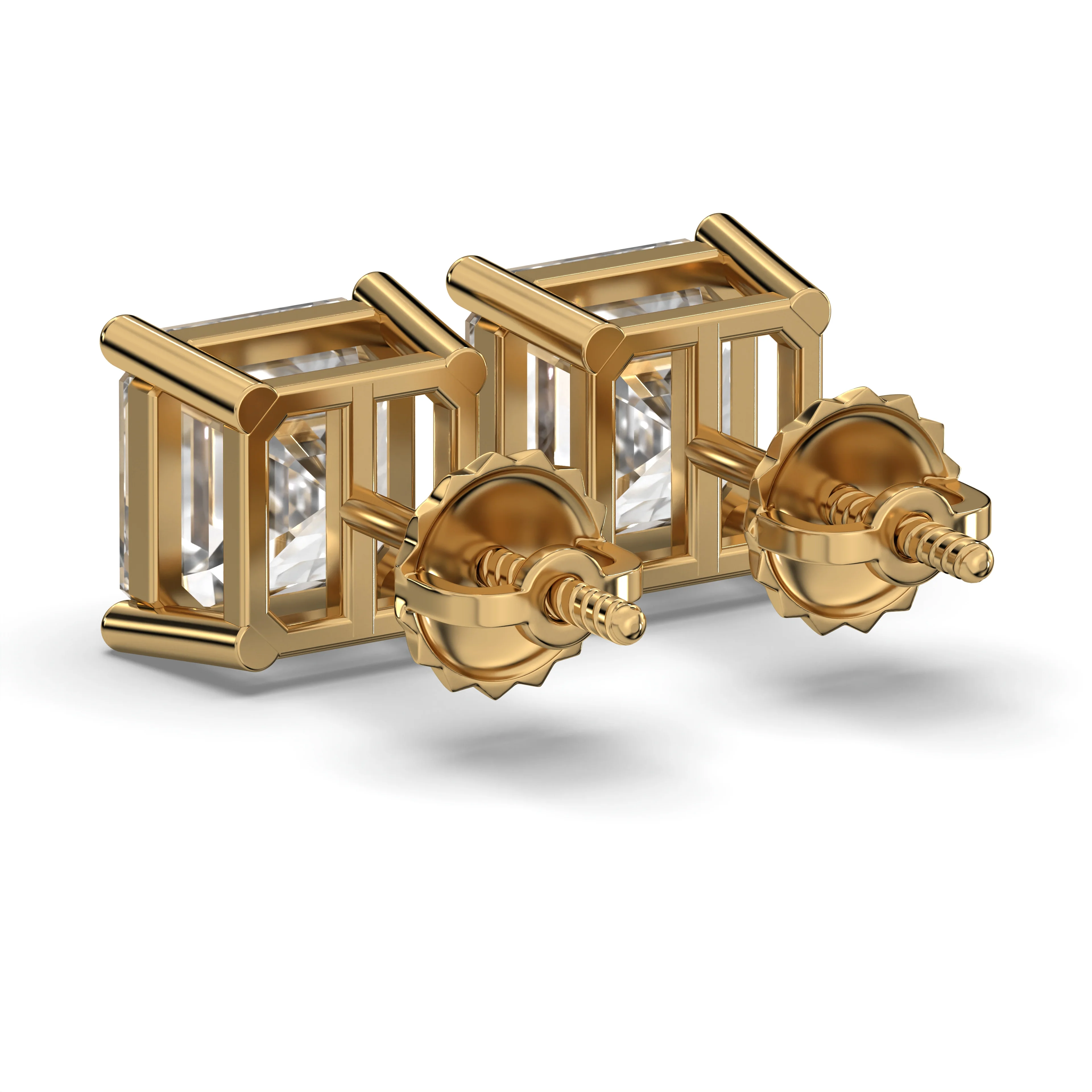Men's Jewelry- Male VVS Lab Diamond Asher Cut Stud Earrings | 14K Gold - Image 4