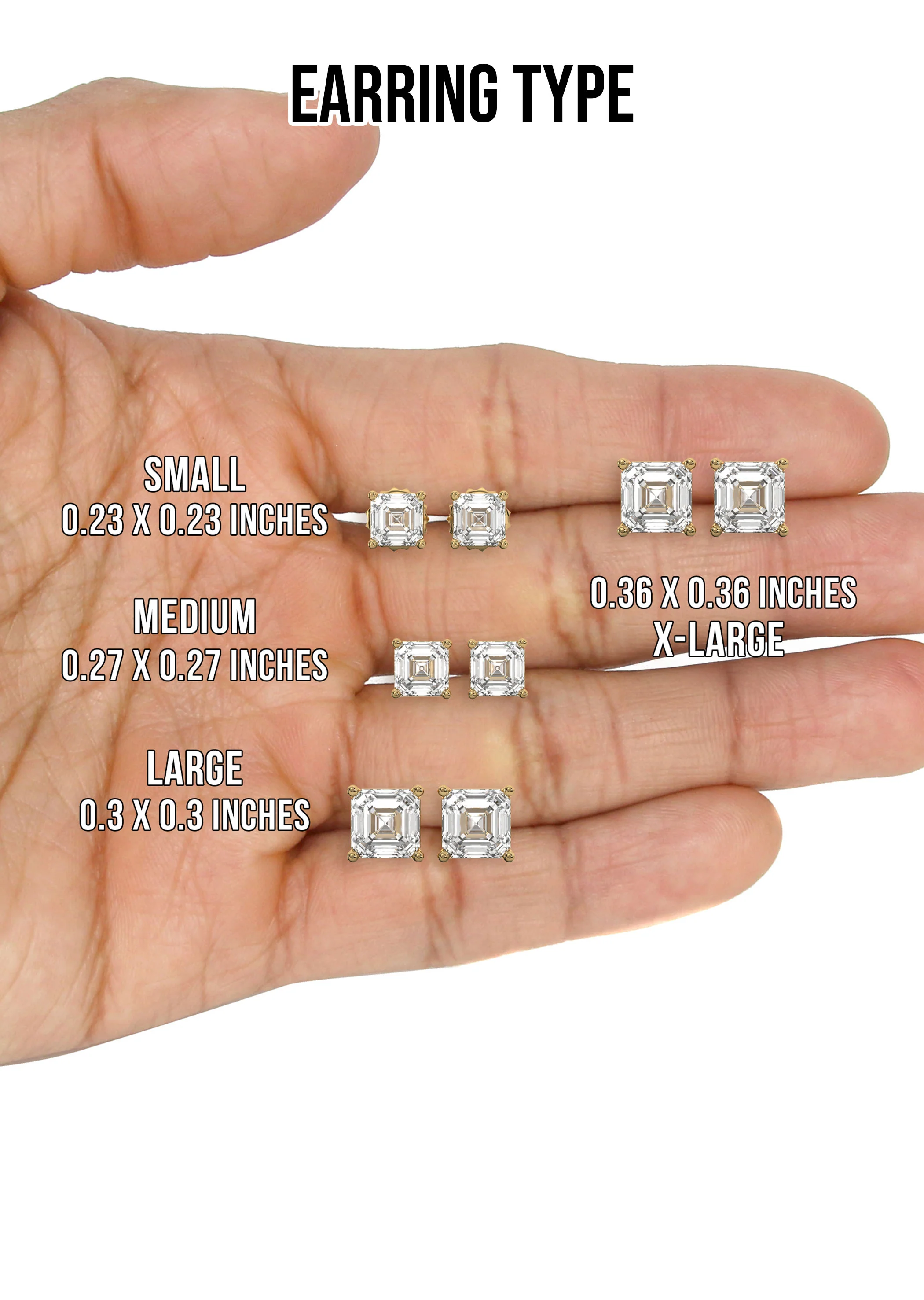 Men's Jewelry- Male VVS Lab Diamond Asher Cut Stud Earrings | 14K Gold - Image 5