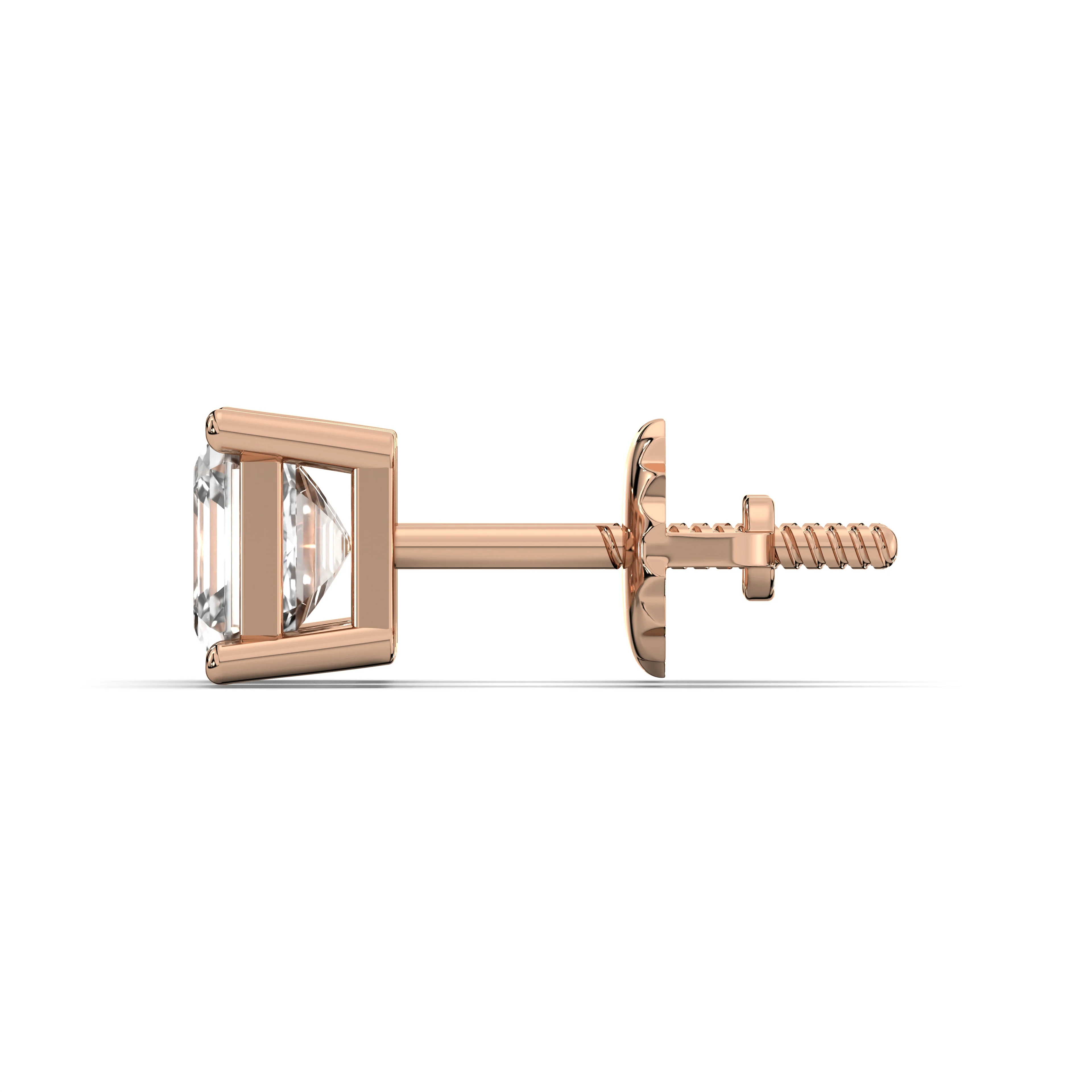 Men's Jewelry- Male VVS Lab Diamond Asher Cut Stud Earrings | 14K Rose Gold - Image 3