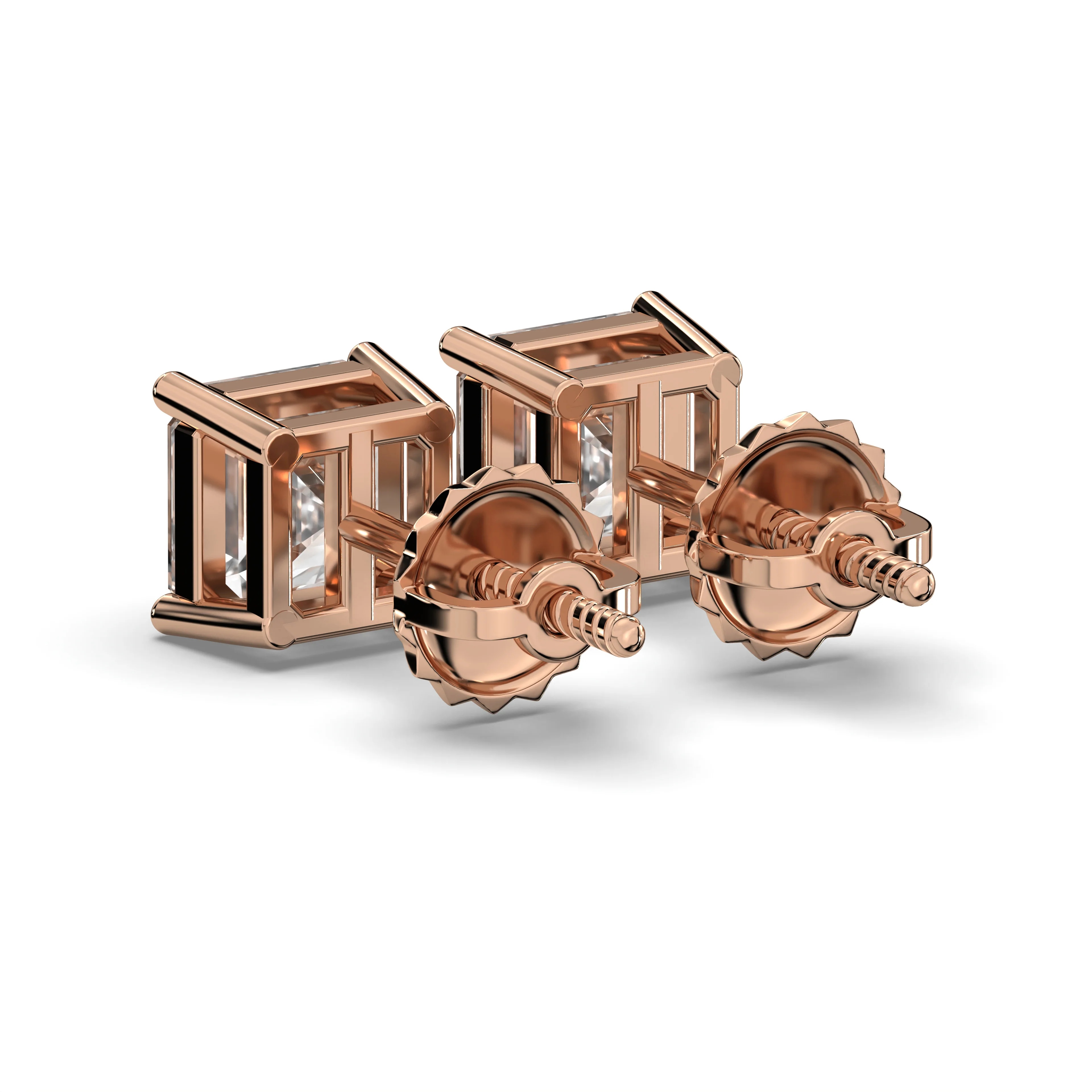 Men's Jewelry- Male VVS Lab Diamond Asher Cut Stud Earrings | 14K Rose Gold - Image 4