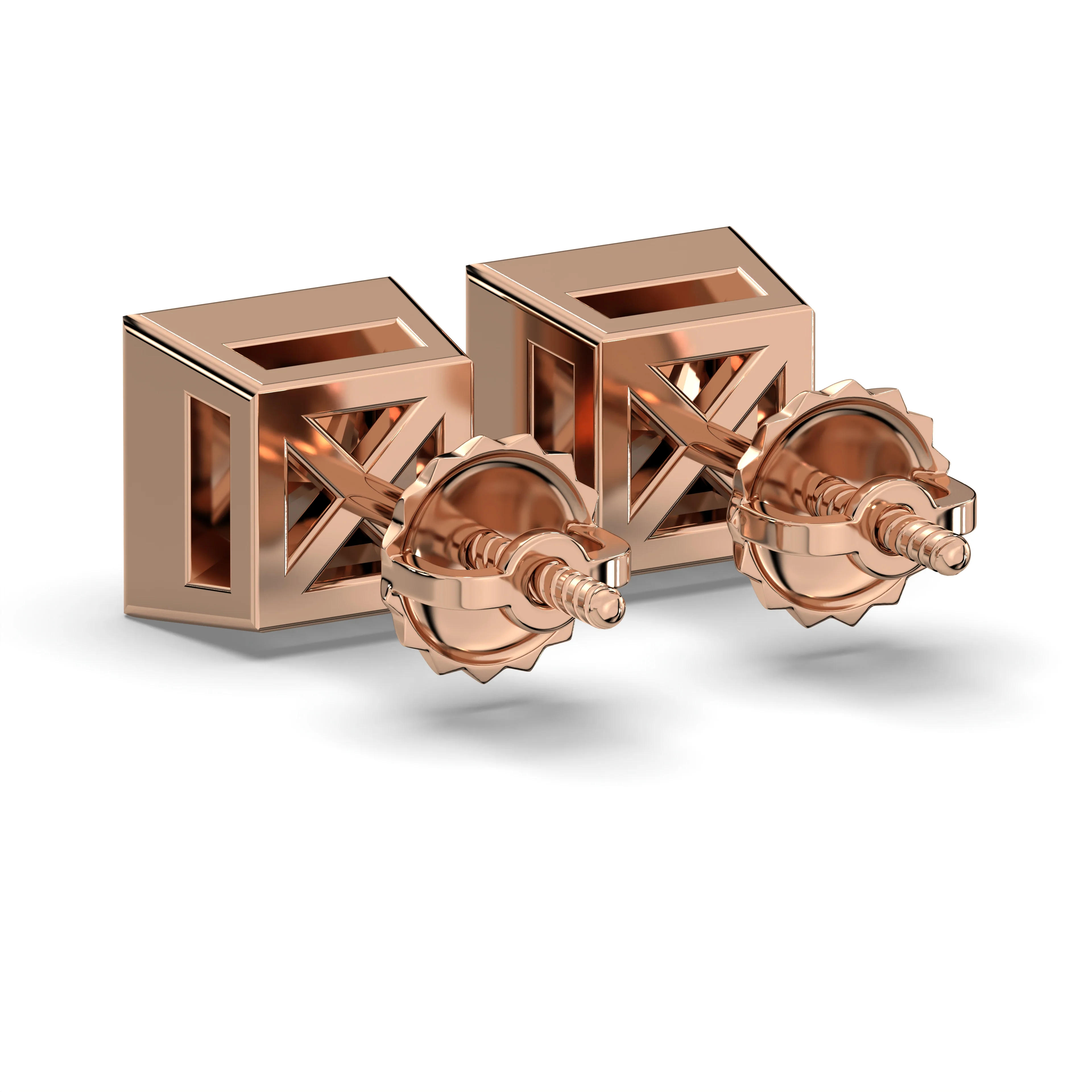 Men's Jewelry - VVS Lab Diamond Princess Cut Stud Earrings For Men | 14K Rose Gold - Image 4
