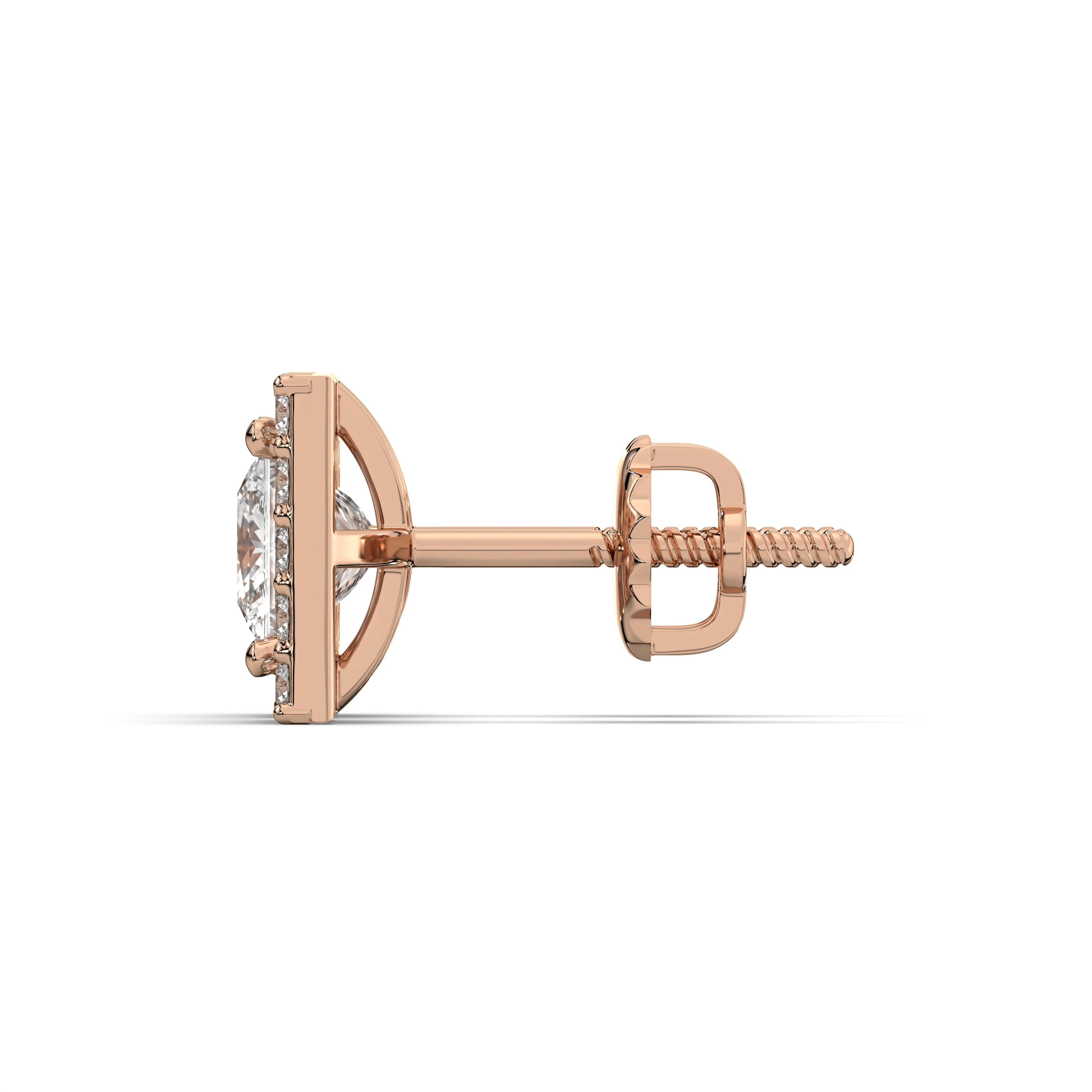 Men's Jewelry - VVS Lab Diamond Halo Princess Stud Earrings For Men | 14K Rose Gold - Image 3