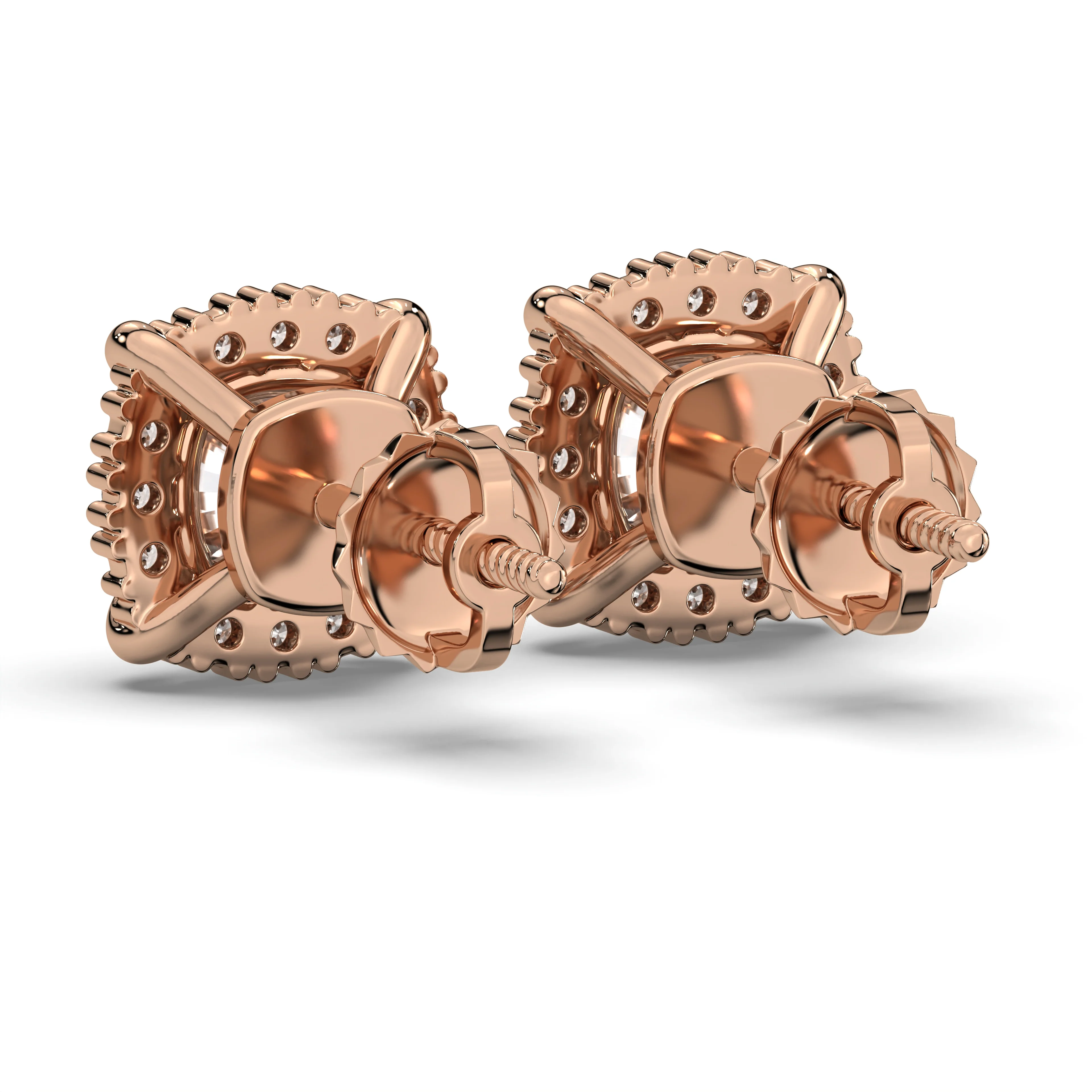 Men's Jewelry - VVS Lab Diamond Halo Stud Earrings For Men | 14K Rose Gold - Image 4